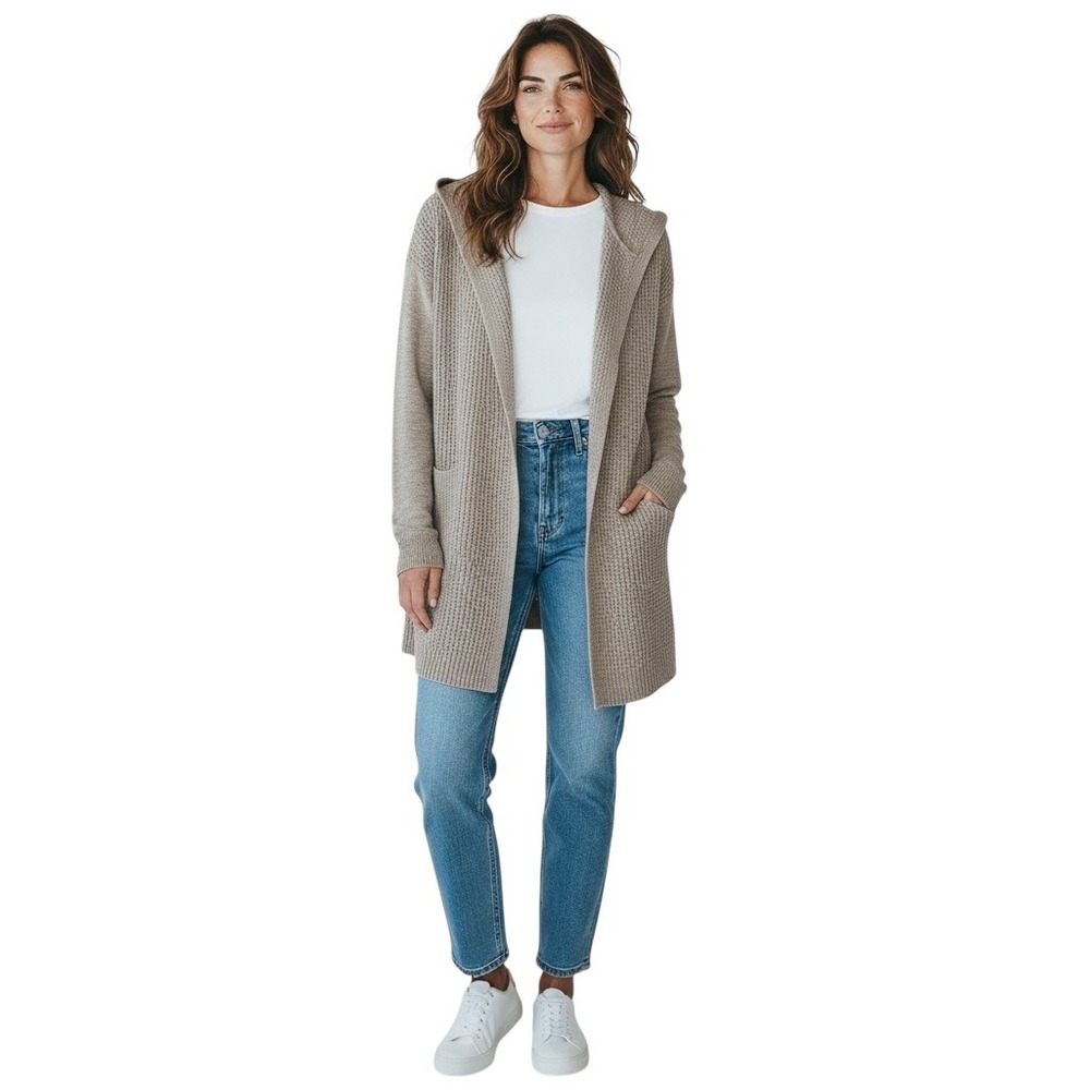 Theory 100% Cashmere Textured Draped Cardigan Sweater Beige Neutral Size S